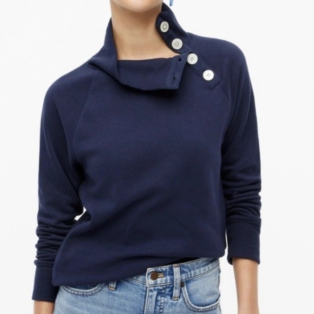 New J.Crew Button Cowl Neck Fleece Long Sleeve Comfy Pullover Sweater Casual M